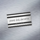 Tijdelijke Faux Silver Ombre Stripes & Black Magnetisch Visitekaartje (Voorbeeld)