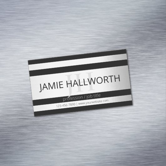 Tijdelijke Faux Silver Ombre Stripes & Black Magnetisch Visitekaartje (Voorbeeld)