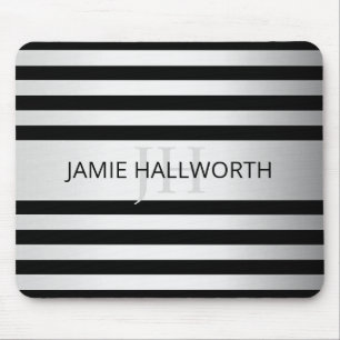 Tijdelijke Faux Silver Ombre Stripes & Black Muismat