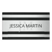 Tijdelijke Faux Silver Ombre Stripes & Black Naambadge (Voorkant)