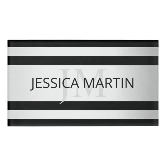 Tijdelijke Faux Silver Ombre Stripes & Black Naambadge (Voorkant)