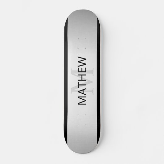 Tijdelijke Faux Silver Ombre Stripes & Black Persoonlijk Skateboard (Voorkant)