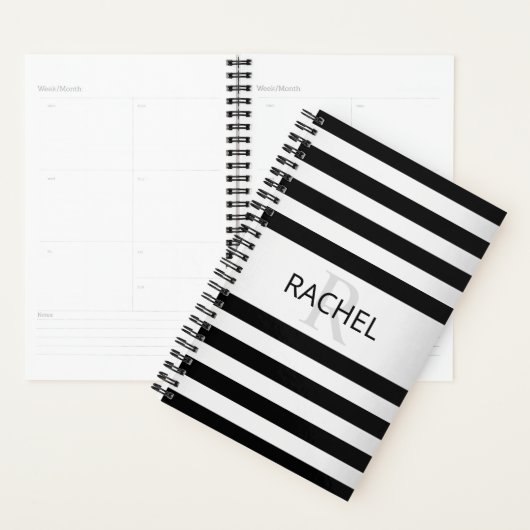 Tijdelijke Faux Silver Ombre Stripes & Black Planner (Display)