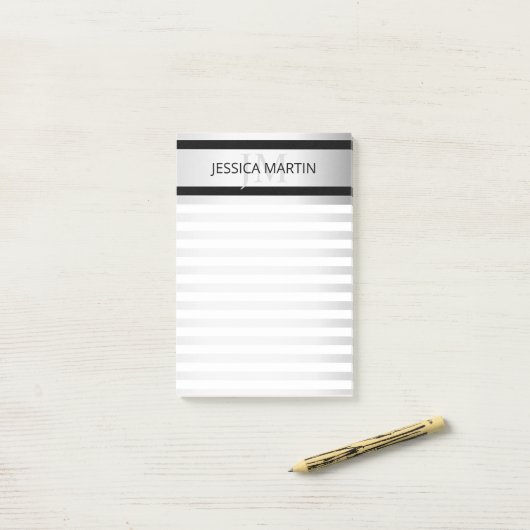 Tijdelijke Faux Silver Ombre Stripes & Black Post-it® Notes (Op bureau)