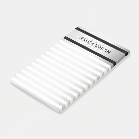 Tijdelijke Faux Silver Ombre Stripes & Black Post-it® Notes (Schuin)