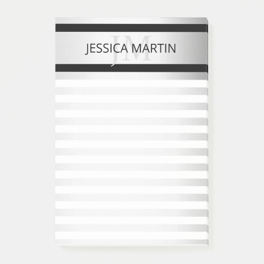 Tijdelijke Faux Silver Ombre Stripes & Black Post-it® Notes (Voorkant)