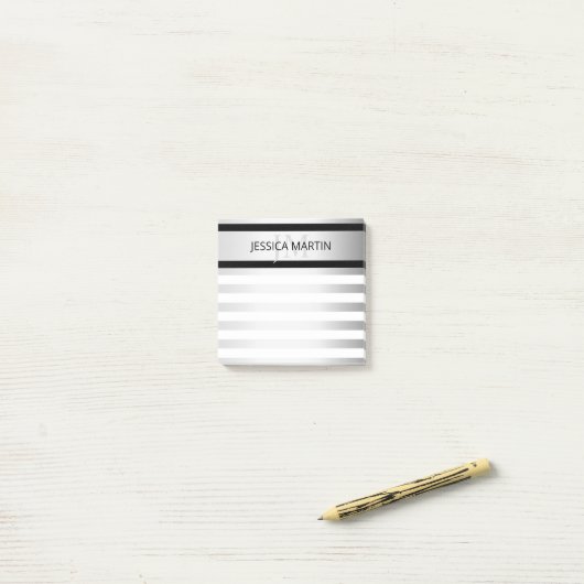 Tijdelijke Faux Silver Ombre Stripes & Black Post-it® Notes (Op bureau)
