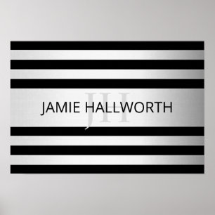 Tijdelijke Faux Silver Ombre Stripes & Black Poster