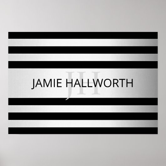 Tijdelijke Faux Silver Ombre Stripes & Black Poster (Voorkant)