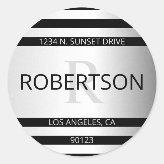 Tijdelijke Faux Silver Ombre Stripes & Black Ronde Sticker (Voorkant)