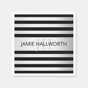 Tijdelijke Faux Silver Ombre Stripes & Black Servet