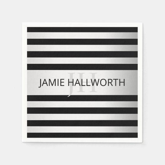 Tijdelijke Faux Silver Ombre Stripes & Black Servet (Voorkant)