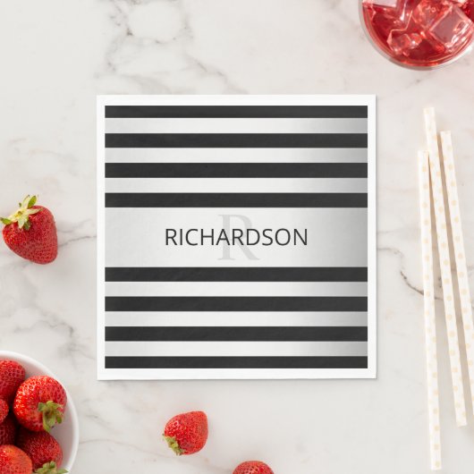 Tijdelijke Faux Silver Ombre Stripes & Black Servet (Insitu)