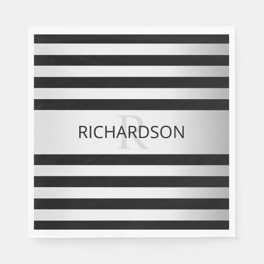 Tijdelijke Faux Silver Ombre Stripes & Black Servet (Voorkant)