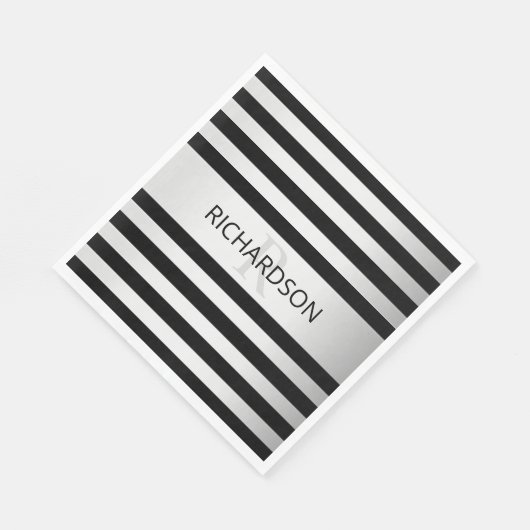 Tijdelijke Faux Silver Ombre Stripes & Black Servet (Hoek)