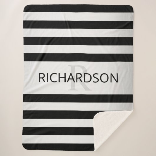 Tijdelijke Faux Silver Ombre Stripes & Black Sherpa Deken (Voorkant)