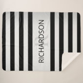 Tijdelijke Faux Silver Ombre Stripes & Black Sherpa Deken (Voorkant (horizontaal))