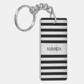 Tijdelijke Faux Silver Ombre Stripes & Black Sleutelhanger (Voorkant Links)