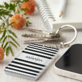 Tijdelijke Faux Silver Ombre Stripes & Black Sleutelhanger (Voorkant Rechts)
