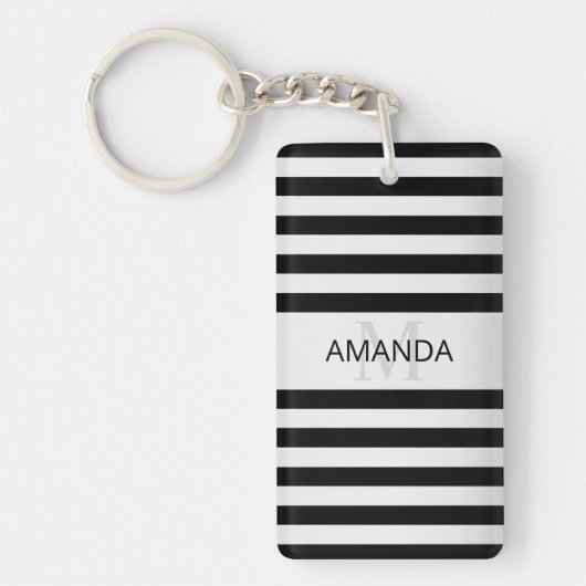 Tijdelijke Faux Silver Ombre Stripes & Black Sleutelhanger (Voorkant)