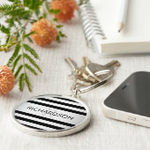 Tijdelijke Faux Silver Ombre Stripes & Black Sleutelhanger (Zijkant)