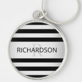 Tijdelijke Faux Silver Ombre Stripes & Black Sleutelhanger (Voorkant)