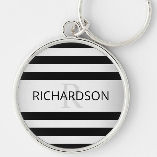 Tijdelijke Faux Silver Ombre Stripes & Black Sleutelhanger (Voorkant)