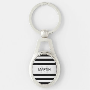 Tijdelijke Faux Silver Ombre Stripes & Black Sleutelhanger