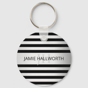 Tijdelijke Faux Silver Ombre Stripes & Black Sleutelhanger
