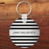 Tijdelijke Faux Silver Ombre Stripes & Black Sleutelhanger (Voorkant)