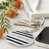 Tijdelijke Faux Silver Ombre Stripes & Black Sleutelhanger (Voorkant Rechts)