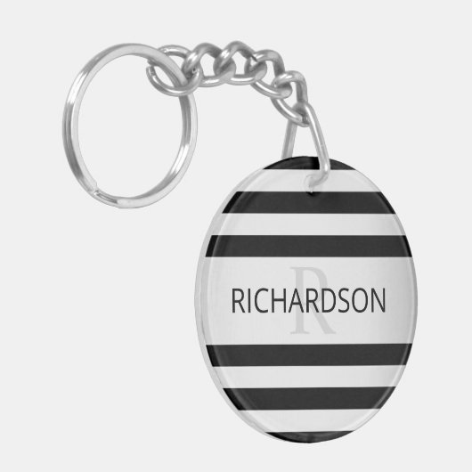 Tijdelijke Faux Silver Ombre Stripes & Black Sleutelhanger (Voorkant Links)