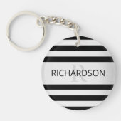 Tijdelijke Faux Silver Ombre Stripes & Black Sleutelhanger (Voorkant)