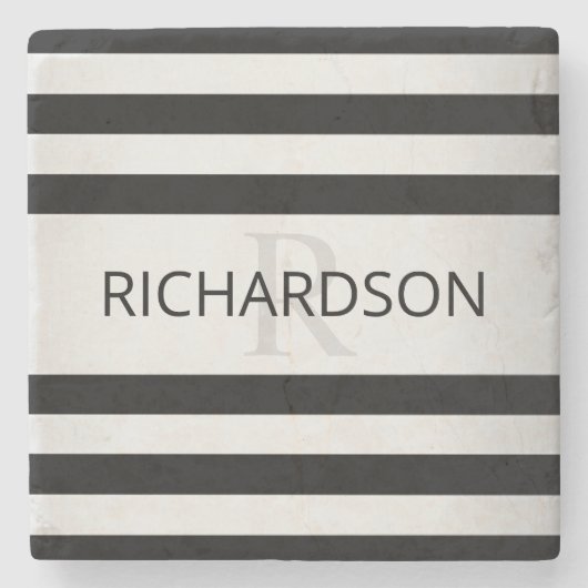 Tijdelijke Faux Silver Ombre Stripes & Black Stenen Onderzetter (Voorkant)