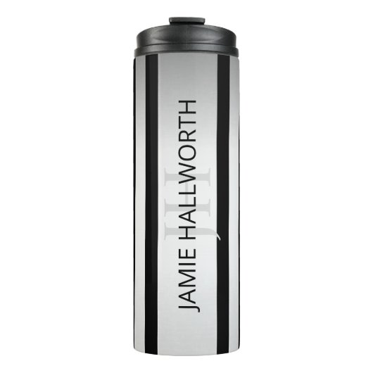 Tijdelijke Faux Silver Ombre Stripes & Black Thermosbeker (Voorkant)