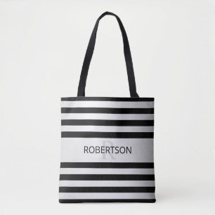 Tijdelijke Faux Silver Ombre Stripes & Black Tote Bag