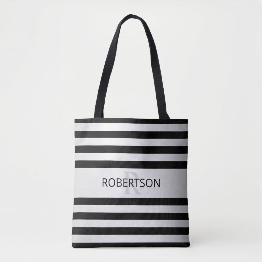 Tijdelijke Faux Silver Ombre Stripes & Black Tote Bag (Voorkant)