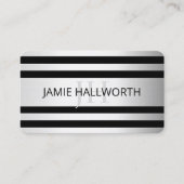 Tijdelijke Faux Silver Ombre Stripes & Black Visitekaartje (Voorkant)