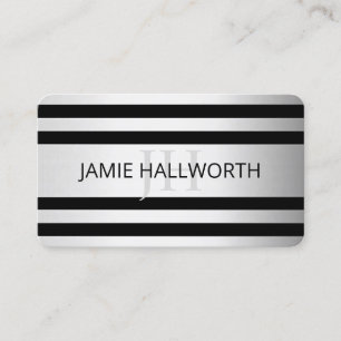 Tijdelijke Faux Silver Ombre Stripes & Black Visitekaartje