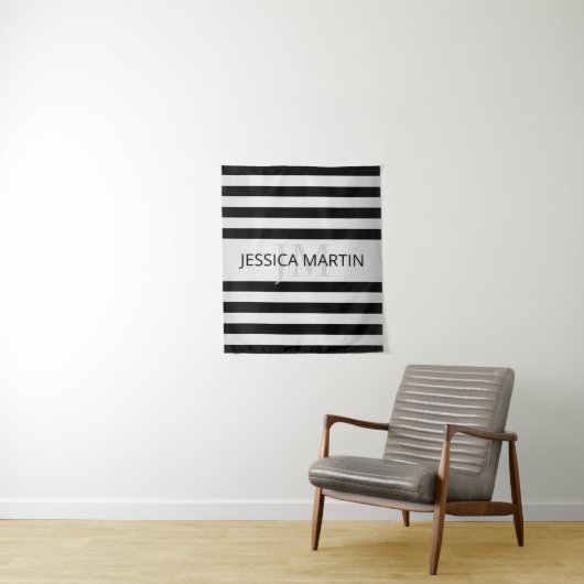 Tijdelijke Faux Silver Ombre Stripes & Black Wandkleed (In situ)