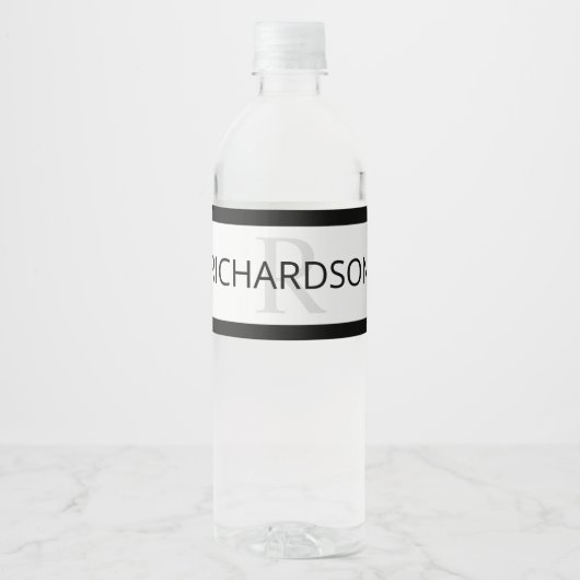 Tijdelijke Faux Silver Ombre Stripes & Black Waterfles Etiket (Voorkant)