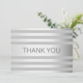 Tijdelijke faux Silver Ombre Stripes & Grey Bedankkaart (Staand voorkant)