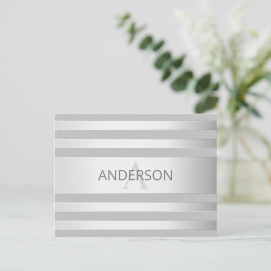 Tijdelijke faux Silver Ombre Stripes & Grey Briefkaart (Staand voorkant)