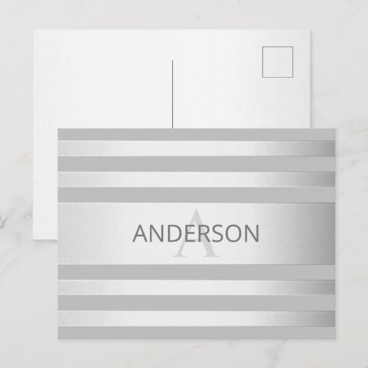 Tijdelijke faux Silver Ombre Stripes & Grey Briefkaart (Voorkant / Achterkant)