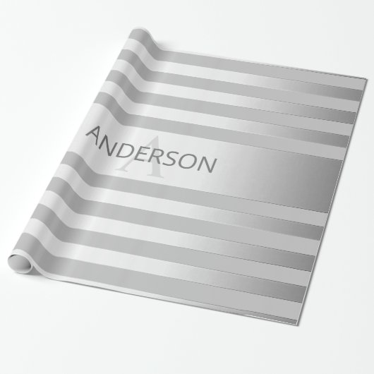 Tijdelijke faux Silver Ombre Stripes & Grey Cadeaupapier (Uitgerold)