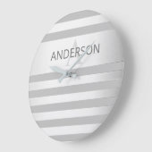 Tijdelijke faux Silver Ombre Stripes & Grey Grote Klok (Hoek)