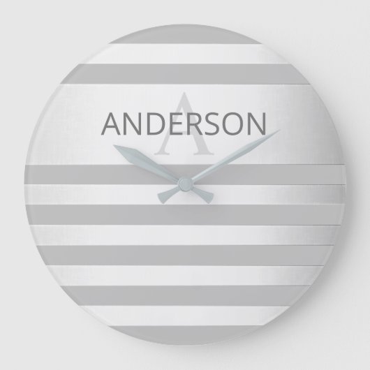 Tijdelijke faux Silver Ombre Stripes & Grey Grote Klok (Voorkant)