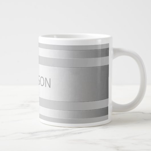 Tijdelijke faux Silver Ombre Stripes & Grey Grote Koffiekop (Rechts)
