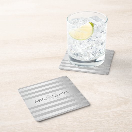 Tijdelijke faux Silver Ombre Stripes & Grey Kartonnen Onderzetters (Insitu)