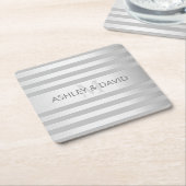 Tijdelijke faux Silver Ombre Stripes & Grey Kartonnen Onderzetters (Schuin)